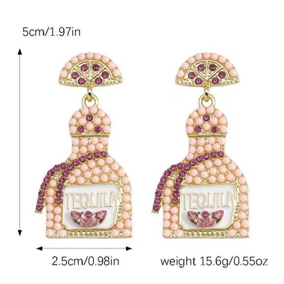 Earrings - Tequila Bottle- Pink - Picture 2 of 2